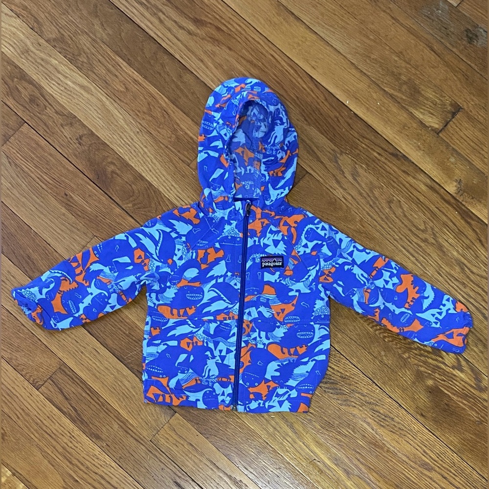 Patagonia Kids' Blue and Orange Hooded Raincoat/Windbreaker